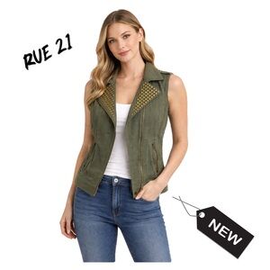 NWT Rue 21 Army green zip studded Sleeveless vest